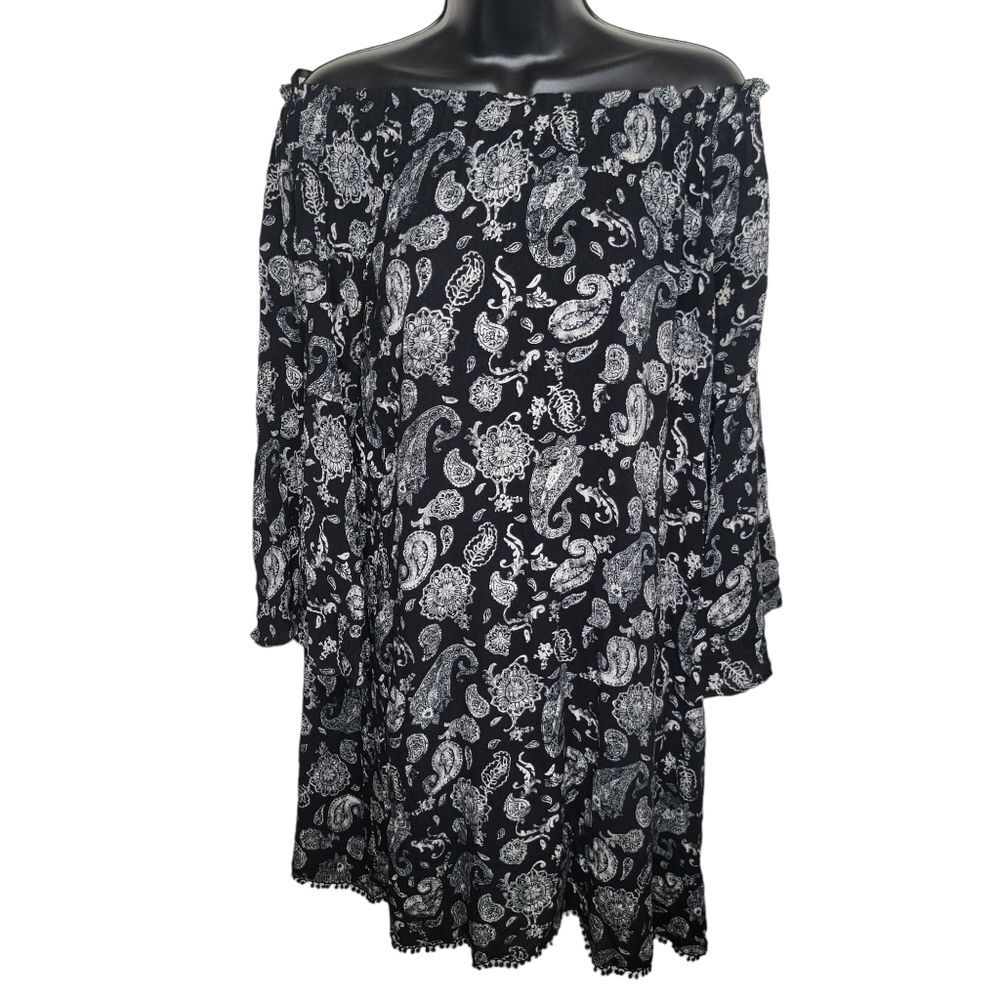 Knox Rose black off shoulder floral paisley dress size Large